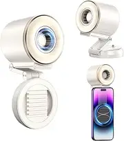 2 in 1 Magnetic Portable iPhone Selfie Light with Fan, Mini Phone Ring Light, 3 Lighting Colors and Adjustable Wind Speed, Foldable and Retractable, Suitable for Photo/Live Broadcast/Video Recording