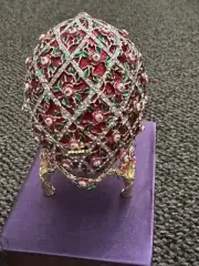 NEW Rucinni Red Egg Russian Flowers Basket Trinket Box Crystals