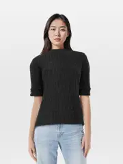 Grey Wool Knit Short Sleeve Top