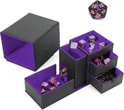 Dice Tower & Dice Tray Storage Box, 3 in 1 Dice Holder Case (Dice Rolling TowerDice Storage Drawers, Dice Rolling Tray), Leather Magnetic Closure DND Accessories Gifts for RPG MTG, Black/Violet