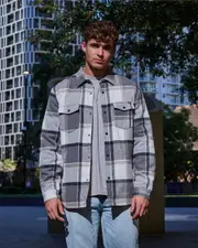 [Skylark] Skylark Men's Fractured Long Sleeve Flannel Shirt in Natural Check Size Large L Natural Check