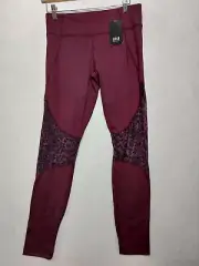 NWT BLOCH Dancewear Maroon Leggings Women Sz L Yoga Fitness Dance Leopard Mesh