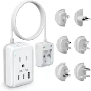 Universal Travel Adapter Kit, 5Ft Detachable Extension Cord with 2 AC Outlets &