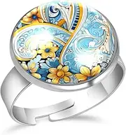 [FVQL] Stainless Steel Ring for Girls, floral pattern flower, 1.7cm/0.67inch, Glass, glass