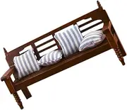 CLISPEED Realistic Miniature Wooden Bench Set 1/12 Scale Mini Scene Decor Mini Home Furniture Model Pillow