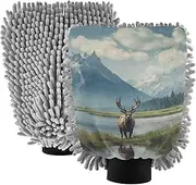 XYMZR Wild Elk Nature Moutain Absorbent Microfiber Car Wash Mitt, Funny Cute Anime Scratch Free for Cars Cleaning, Home Cleaning Mitts, 2 Pack, 10.24” L x 7.09” W