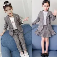 在飛比找蝦皮購物優惠-兒童外套 女童西裝套裝韓版中大童洋氣小女孩格子西裝兩件套