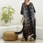Dark Floral Satin Kaftan Maxi Dress Boho Festival Caftan Goddess Baroque Gift