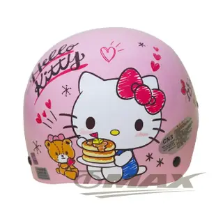 【HELLO KITTY】鬆餅Kitty兒童機車安全帽-粉紅色(贈短鏡片-速)