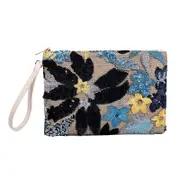 Nevenka Women Clutches Embroidery Sequins Design Straw Bag for Vacation-Navy Blue