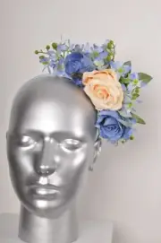 Pastel Peach Pink Blue Rose Orchid Floral Fascinator Headband Wedding Raceday