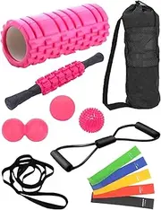 13 in 1 Yoga Massage Roller Set, High Density Foam Roller, Plantar Fasciitis Ball, Resistance Bands, Muscle Roller Stick, Peanut Massage Ball, 8-Shaped Pull Strap, Stretching Strap, Spike Ball (PK)