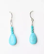 Turquoise Blue 8 x 12mm Teardrop Gemstone .925 Sterling Silver Earrings 1.25"