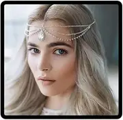 [Caiguoer] Crystal Bridal Head Chain Silver Stratered Bride Headpiece Tassel Rhinestone Headband Hair Piece Festival Wedding Hair Accessories for Women