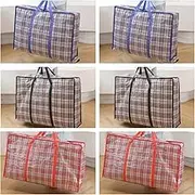 Checkered Moving Bags,Storage Totes with Zipper and Handle for Clothes, Bedding, Comforter Blanket Organization in Dorm, Travel and Packing 6 Pcs. （Red+Blue+Black）