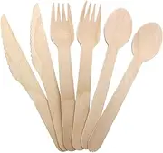 Wooden Disposable Cutlery Set 300 Pack Eco Friendly Biodegradable Birch Wood Utensils Sustainable Forks Spoons Knives Perfect for Camping Picnics BBQs and Parties Stylish Durable and Convenient