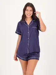 Womens Satin Button Down Short Pj Set