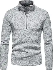 [Generic] Men's Quarter Zip Pullover Long Sleeve Shirts Casual Polo Mock Neck Sweater Fashion Plaid Athletic Sports Sweatshirts
