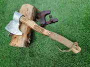 Handmade Stainless Steel Viking Axe with Etching, Hatchet with LeatherWork