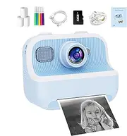 Kid Camera Instant Print, Cute Digital Camera for Girls, 1080P HD Video Recorder, Children’s Video Camcorder, Fun Toy for Christmas and Birthday, Pink/Purple/Lake Blue