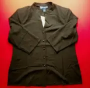 Susan Graver Large L Black Stretch Crepe 3/4 Sleeve Mandarin Collar Shirt Jacket