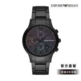 【EMPORIO ARMANI 官方直營】Renato 堅韌果敢三眼男錶 暗黑不鏽鋼錶帶 手錶 43mm AR11275