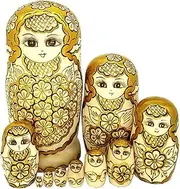 Matryoshka Russian Nesting Dolls 10-Layer Matryoshka Plum Pattern Handmade Wooden Crafts Nesting Dolls Toys Ornaments Collect Gifts Cute and Fun Gift (Color : Gold)