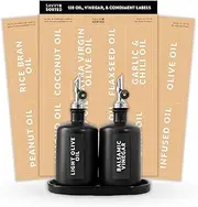 Oil Vinegar and Condiment Labels, 128 Preprinted Pantry Stickers for Oil Dispenser Bottles, Salad Dresssing Jars, Waterproof Removable Organizing Kitchen Bottle Stickers