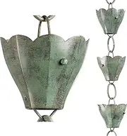 463V1-8 Tulip Rain Chain 8-1/2 Feet Long, 13 Extra Large Cups, 100% Blue Verde Pure Copper