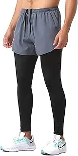 [SS COLOR FISH] Men 2 in 1 Compression Pants Athletic Baselayer Workout Legging Running Tights for Men
