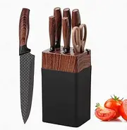 Knife Set, 7 PCS Stainless Steel Kitchen Knife Block Set with Built in Knife Sharpener, Black Non Stick Coated Knife, No Rust and Sharp Knife for Chopping, Slicing and Dicing, Best Gift, Black