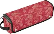 [sanluoli] Hot Hair Tools Travel Bag with Iron Mat Large Capacity Hair Tool Organizer Chinese Dragon Print Red Women Essentials Storage