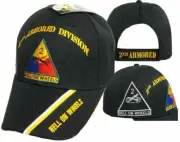 Black 2nd Second Armored Division Army Hat Ball Cap Hell On Wheels Licensed