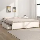 Bed Frame with Storage Drawers White Wooden Base for Mattress 137x187cm Double