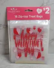 Discontined Hearts Valentine's Plastic Treat Bags 16 Zip Lock Stickers To From