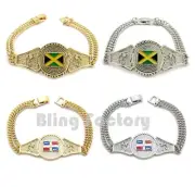 Hip Hop Dominican Republic, Jamaica Flag Gold Silver Tone Metal 8" Bracelet
