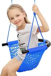 ROPECUBE Hand-Knitting Toddler Swing, Swing Seat for Kids with Adjustable Ropes, for Kids Heavy Duty Rope Play Secure Children Swing Set, for Outdoor Indoor, Playground, Backyard (Blue)
