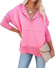 [R.Vivimos] Womens Oversized Sweatshirts Fall Essential Hoodies Pullover Cotton Long Sleeve Button Up Casual Tops with Pockets