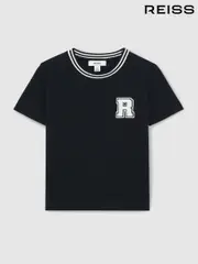 Reiss Navy Palmers 13-14 yrs Cotton Letter-Patch T-Shirt (F20252) | $45