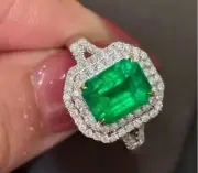 2.30 Ct Octagon Natural Emerald Proposal Diamond Women Ring 14K solid white gold
