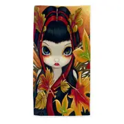 Little Autumn Leaves Big Eyed Winged Girl Beach Towels Medium Large Extra Large