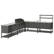 BÅTSKÄR outdoor kitchen w gas bbq+sink unit, dark grey, 300x300 cm
