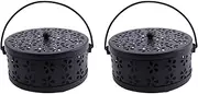 Binxind 2X Nordic Retro Metal Hollow Floral Mosquito Coil Holder Garden Burner Mosquito Repellent Box(Black)