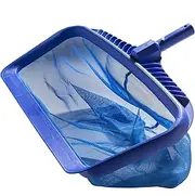 Upgraded Pool Skimmer Net, Heavy Duty Leaf Rake for Cleaning Swimming Pool & Pond, Fine Mesh Deep Bag Catcher with Strong Plastic Frame