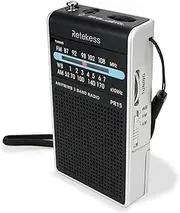 Retekess PR15 AM FM Radio, Analog Transistor Radio, Support Headphone Jack 2AA Battery Hand Strap for Emergency Walking Camping (Silver Black)
