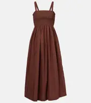 [Heidi Klein] Heidi Klein Grasse shirred cotton poplin midi dress AU 10 brown