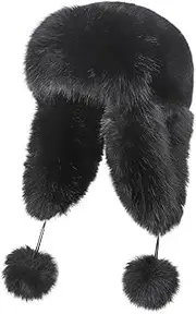 [KBQLXPKJW] Women Fashion Trapper Hat Girl Winter Skiing Hat Ear-Flap Faux Fur Warm Aviator Hat Windproof Russia Hooded with Furry Ball/1426