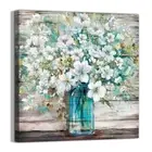 3LDECOR Country Style Canvas Wall Art Teal Blue Mason Bottle White Flower Rus...
