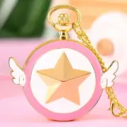 Modern Pentangle Wing Design Women Kid Quartz Analog Pocket Watch Necklace Chain