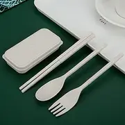 Foldable Utensils Set with Case, 3 Sets Reusable Wheat Straw Cutlery Fork Spoon Chopsticks Set for Outdoor Travel Picnic Office School Camping, Portable Collapsible BPA Free Tableware for Kids Adult